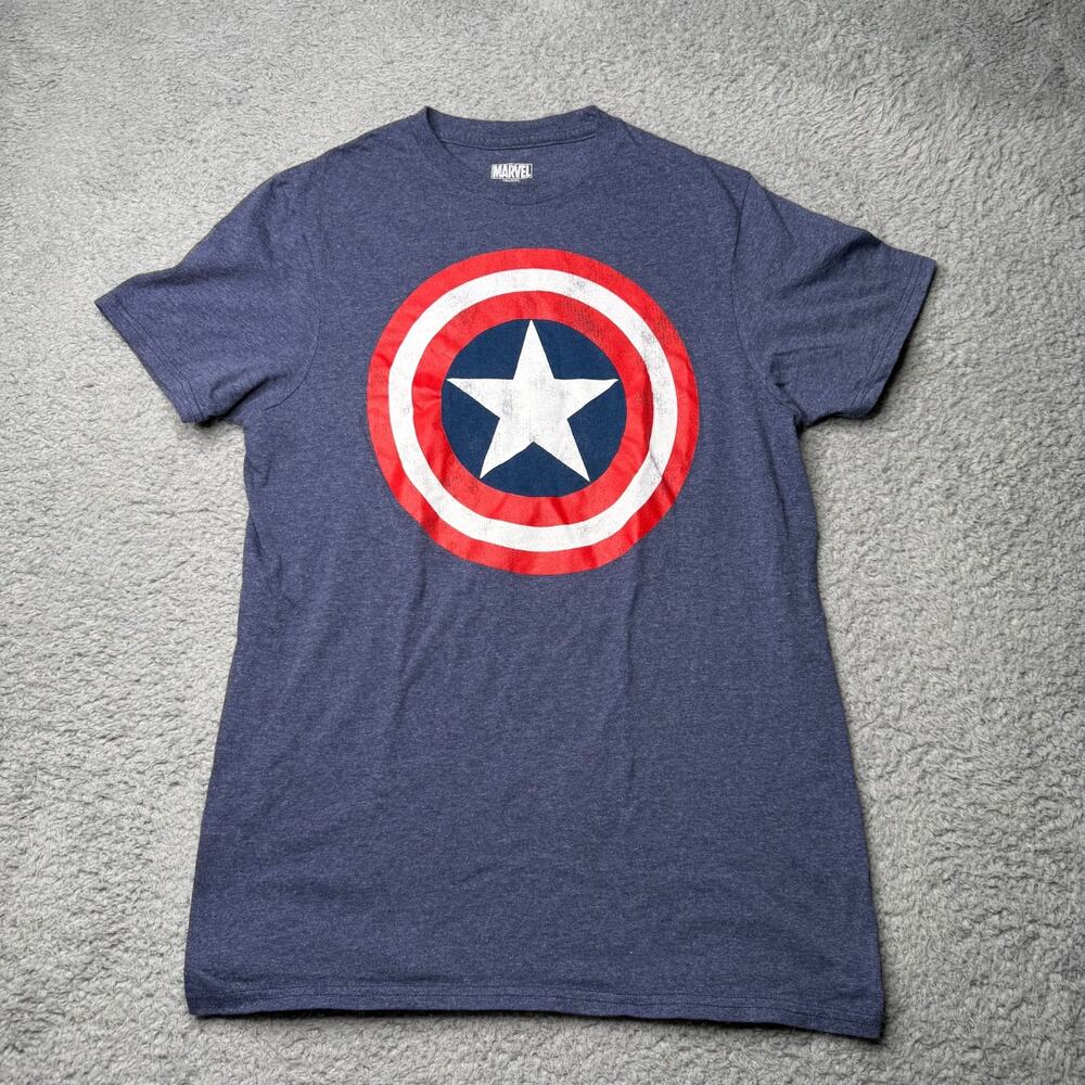 Marvel Captain America's Shield Shirt Men's Small Blue Graphic Short Sleeve